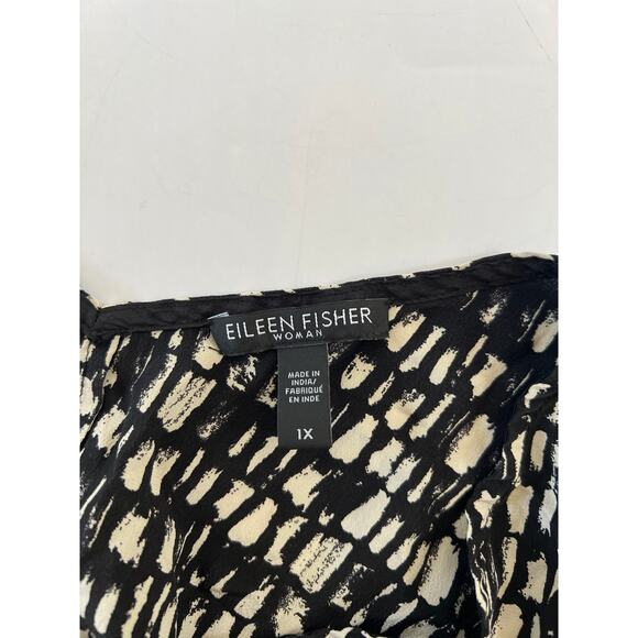 Eileen Fisher 100% Silk Mini Dress Womens 1X Black Boho Chic Artsy Miniamlist - Picture 3 of 15